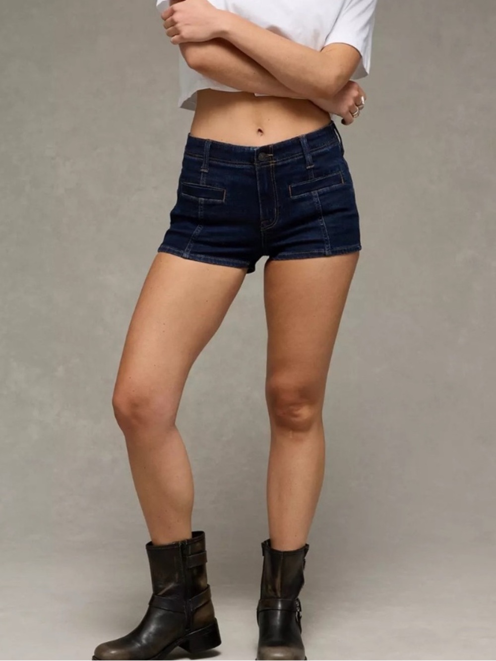 American Eagle Outfitters Navy Stretch Micro Denim Shorts Size 00 | Y2K Summer